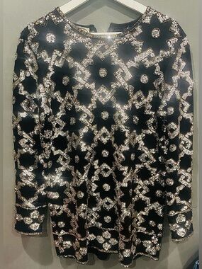 Women’s Vintage Adrienne Vittadini Long Sleeve Beaded Sparkly Shirt Dress